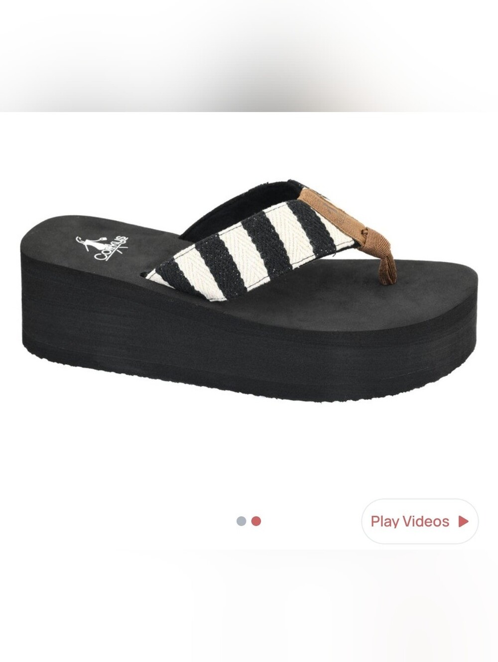 Corkys Womens Black Flip-Flop Sandals with Striped Fabric Straps